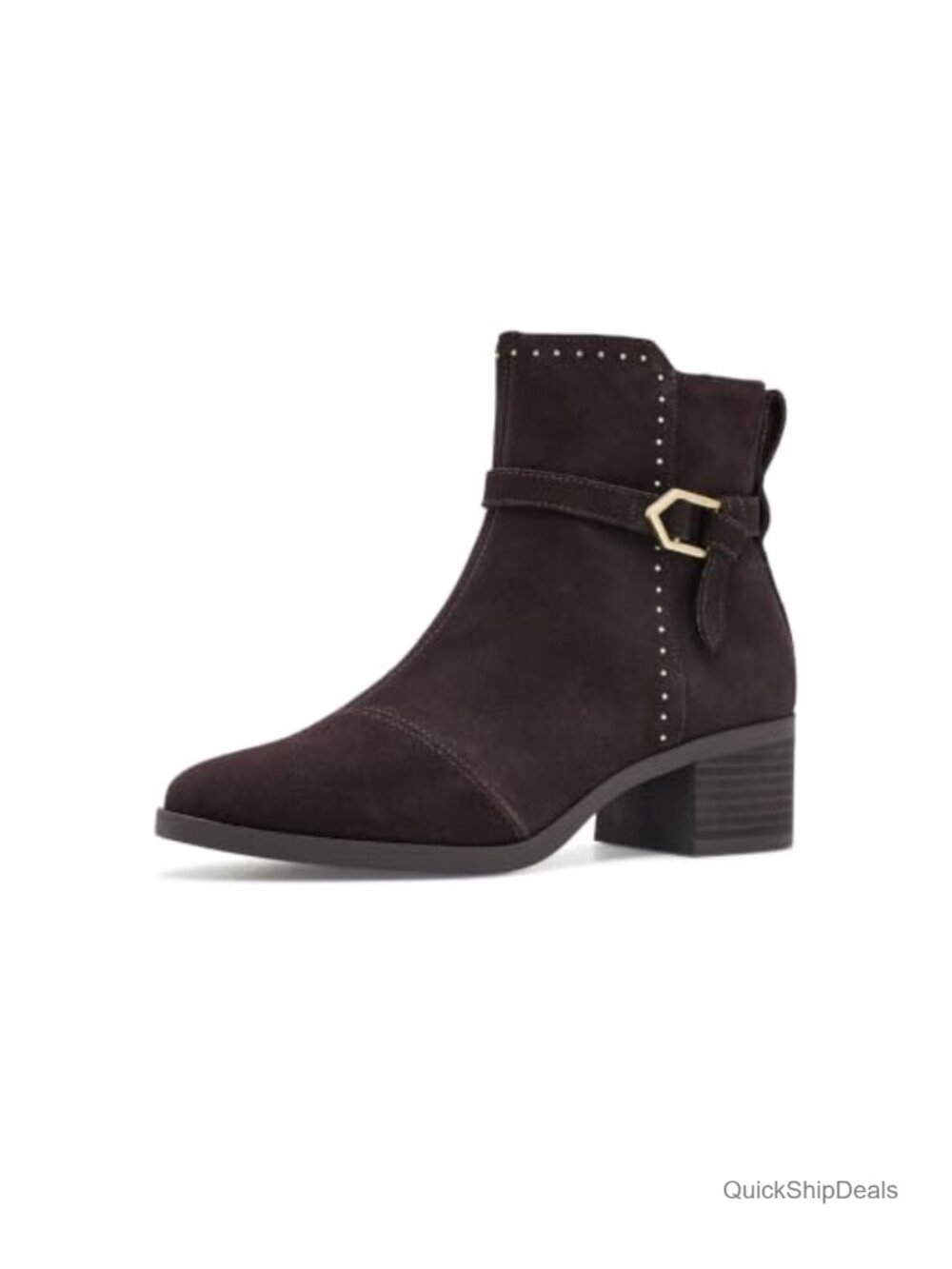 TOMS Delilah Buckle Suede Ankle Bootie Block Heel Almond Toe Zipper